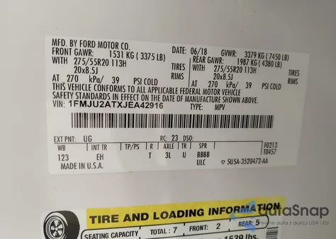 2018 Ford Expedition Limited from USA, damaged, VIN 1FMJU2ATXJEA42916